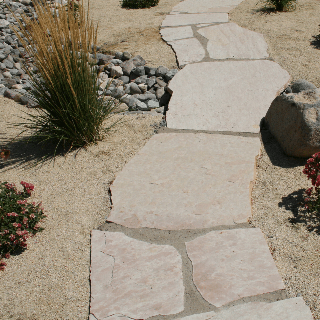 xeriscape flagstone walkway dry creek bed