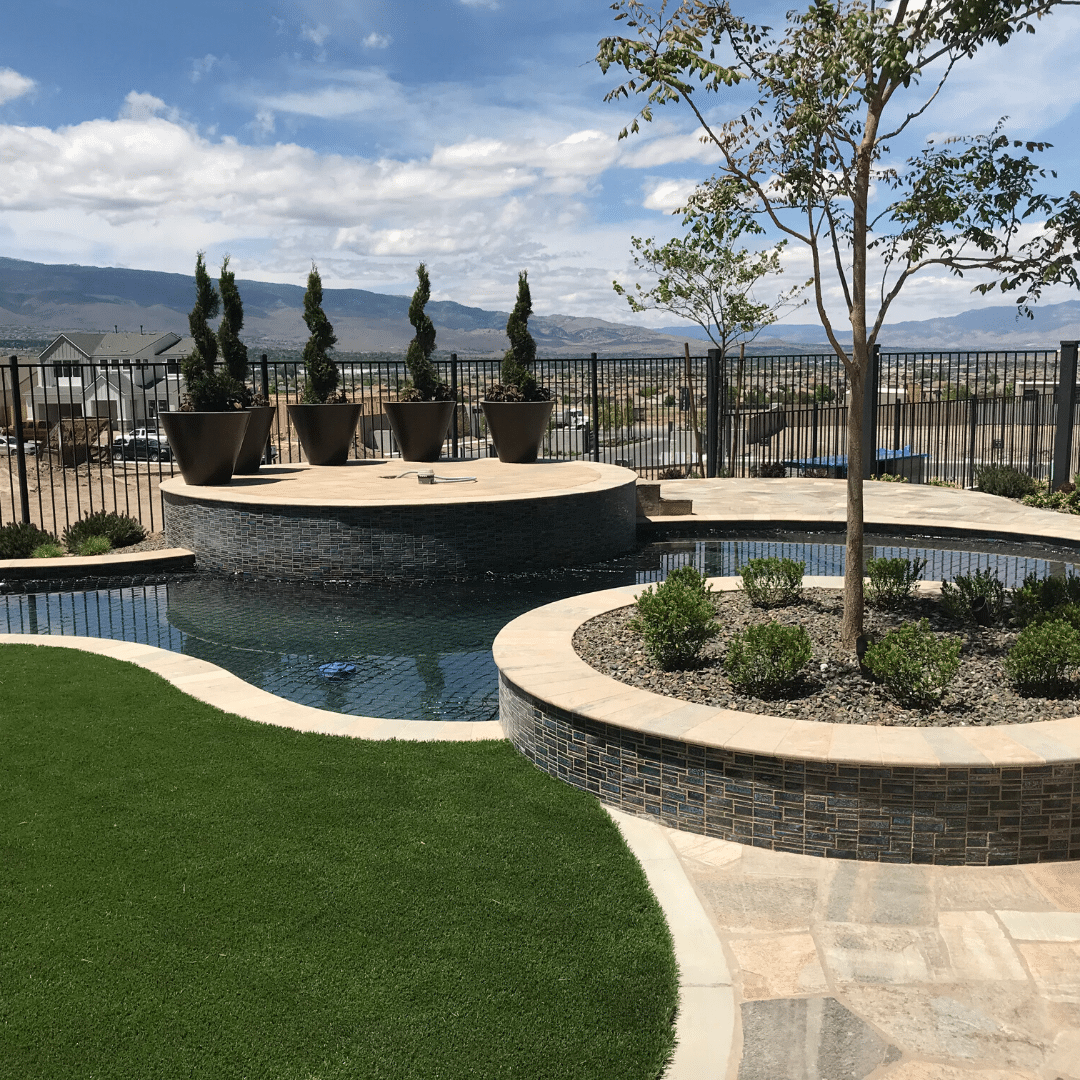 artificial turf poolside lounging