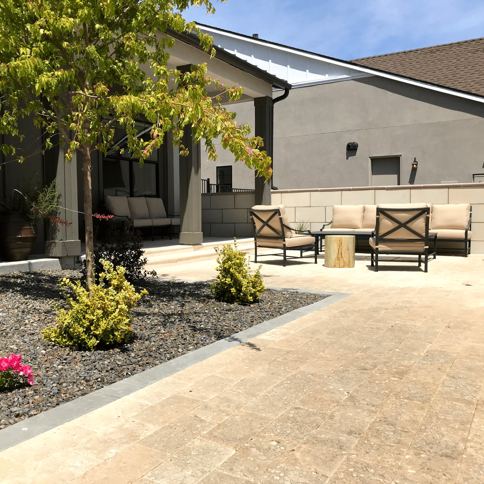 front paver patio lounging